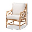 Baxton Studio Brandon White Fabric Upholstered and Natural Brown Rattan Armchair
