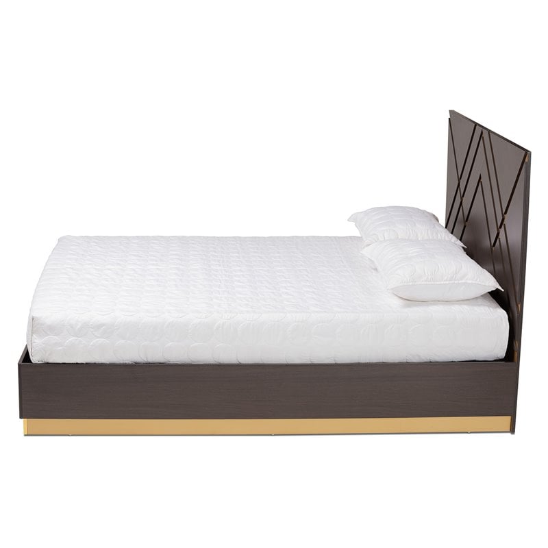 Baxton Studio Arcelia Dark Brown and Gold Finished Wood Queen Size Platform Bed