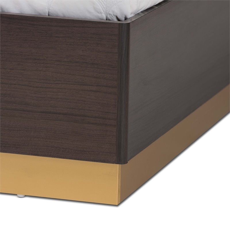 Baxton Studio Arcelia Dark Brown and Gold Finished Wood Queen Size Platform Bed