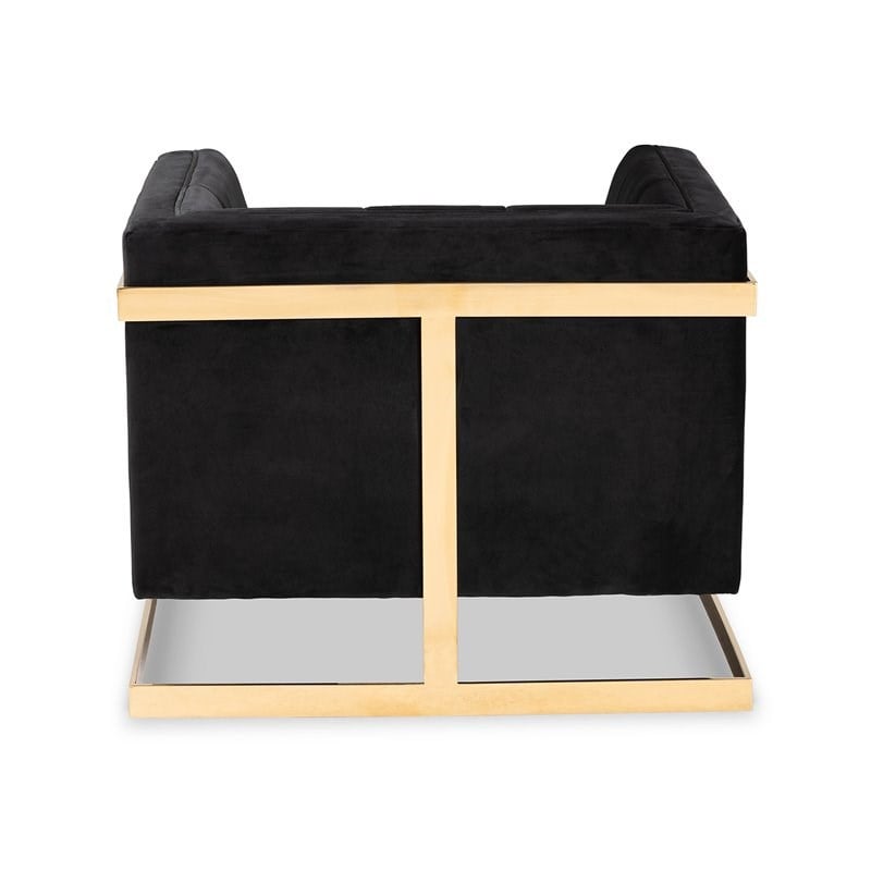 Baxton Studio Ambra Black Velvet and Button Tufted Armchair with Gold-Tone Frame
