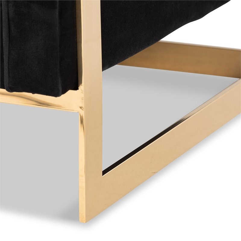 Baxton Studio Ambra Black Velvet and Button Tufted Armchair with Gold-Tone Frame