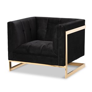 baxton studio ambra black velvet and button tufted armchair with gold-tone frame