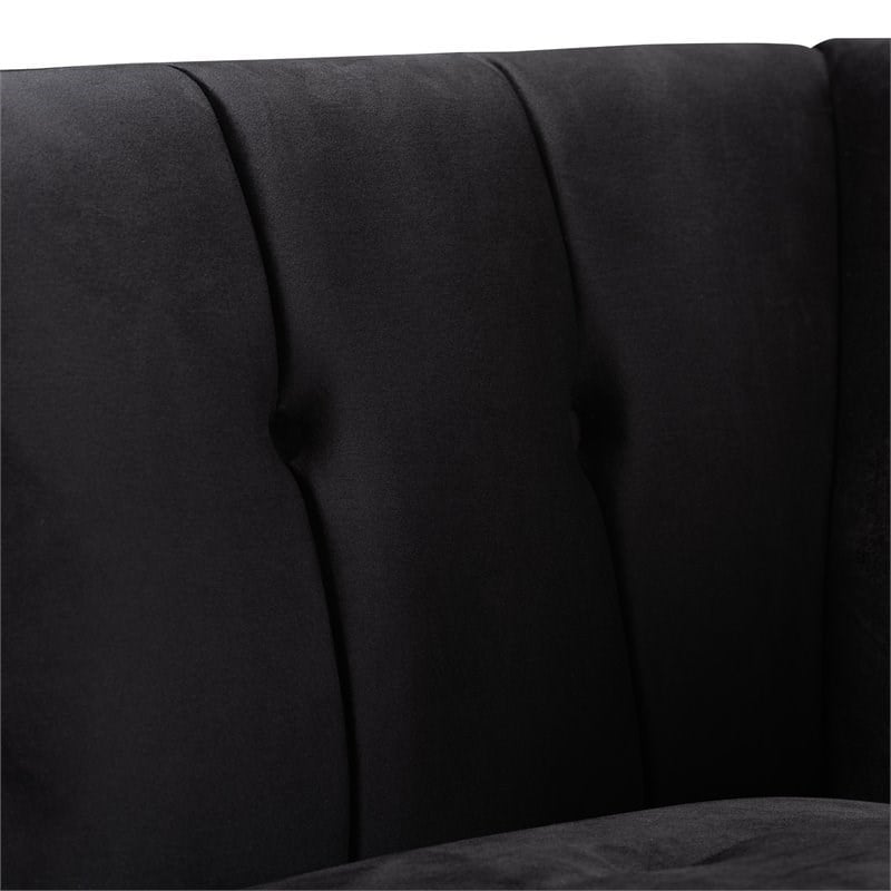 Baxton Studio Ambra Black Velvet and Button Tufted Armchair with Gold-Tone Frame