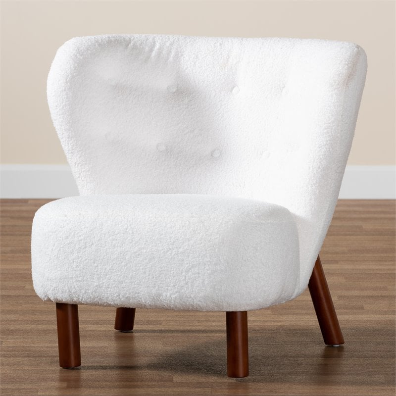 Baxton Studio Cabrera White Upholstered and Brown Finished Wood Accent Chair