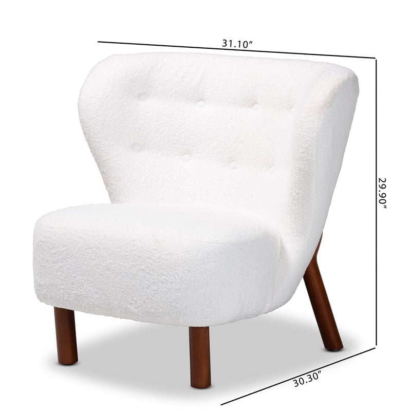 Baxton Studio Cabrera White Upholstered and Brown Finished Wood Accent Chair