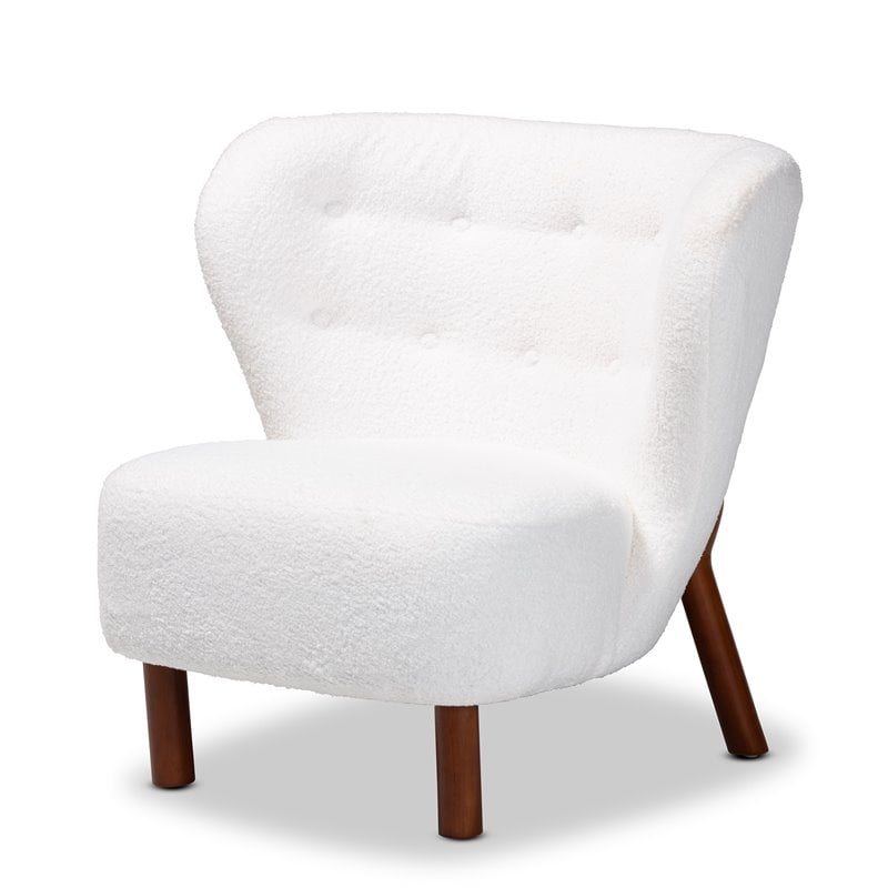 Baxton Studio Cabrera White Upholstered and Brown Finished Wood Accent Chair