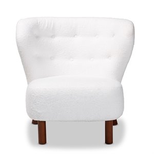 Baxton Studio Cabrera White Upholstered and Brown Finished Wood Accent Chair