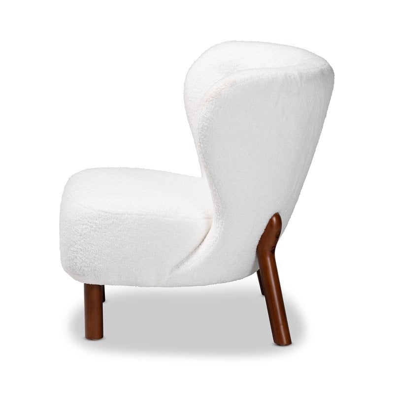 Baxton Studio Cabrera White Upholstered and Brown Finished Wood Accent Chair