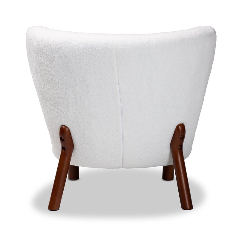 Baxton Studio Cabrera White Upholstered and Brown Finished Wood Accent Chair