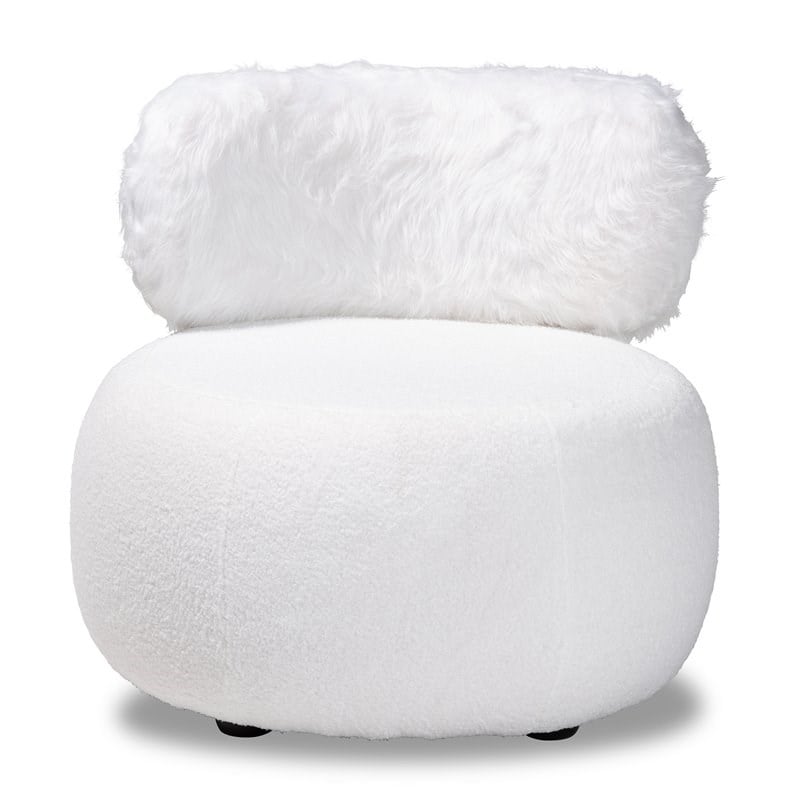 Baxton Studio Tayla White Fabric Upholstered and Black Metal Accent Chair