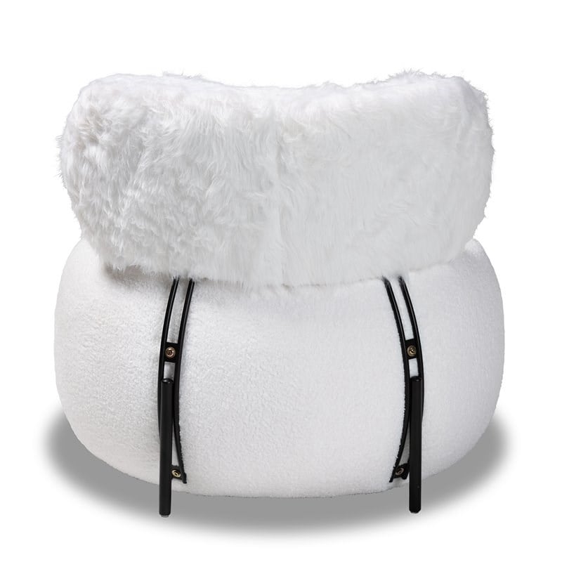 Baxton Studio Tayla White Fabric Upholstered and Black Metal Accent Chair