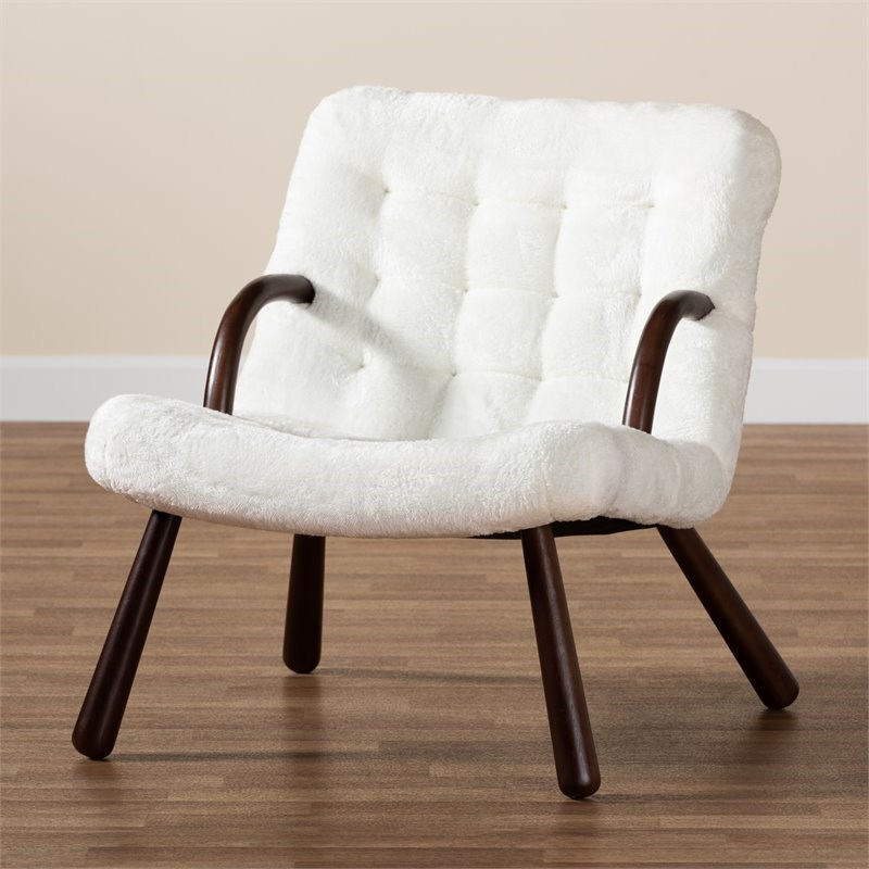 Baxton Studio Eisa White Upholstered and Walnut Brown Finished Wood Accent Chair