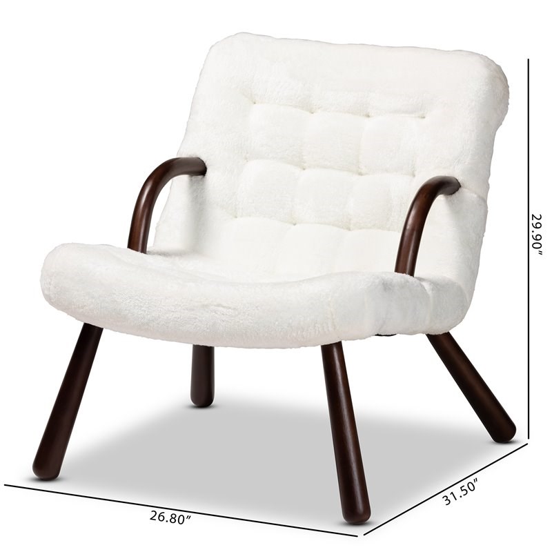 Baxton Studio Eisa White Upholstered and Walnut Brown Finished Wood Accent Chair