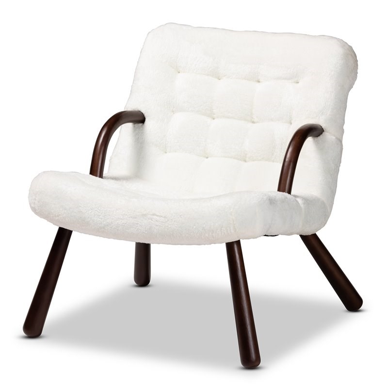 Baxton Studio Eisa White Upholstered and Walnut Brown Finished Wood Accent Chair