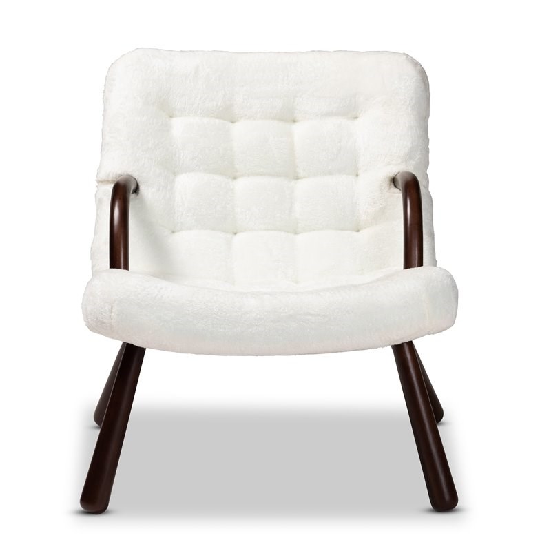 Baxton Studio Eisa White Upholstered and Walnut Brown Finished Wood Accent Chair