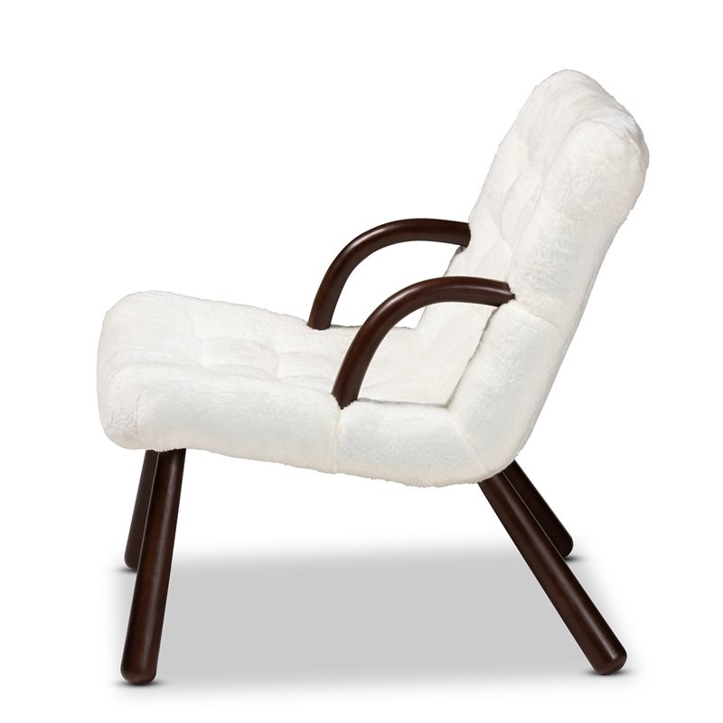 Baxton Studio Eisa White Upholstered and Walnut Brown Finished Wood Accent Chair