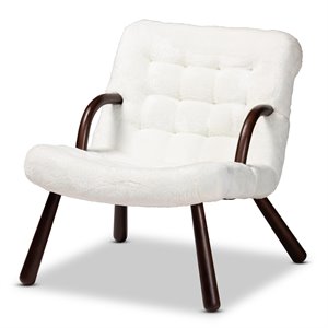 baxton studio eisa white upholstered and walnut brown finished wood accent chair