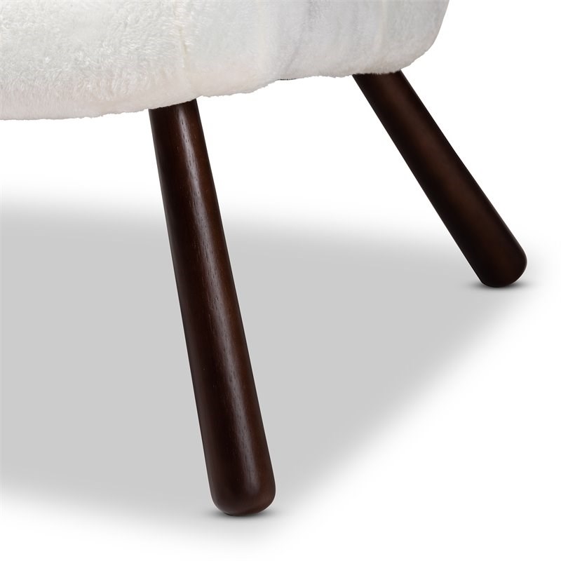 Baxton Studio Eisa White Upholstered and Walnut Brown Finished Wood Accent Chair