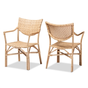 baxton studio damani modern brown finished rattan 2-piece dining chair set