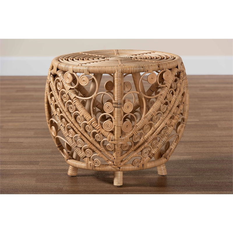 Baxton Studio Saranna Modern Bohemian Natural Brown Finished Rattan End Table