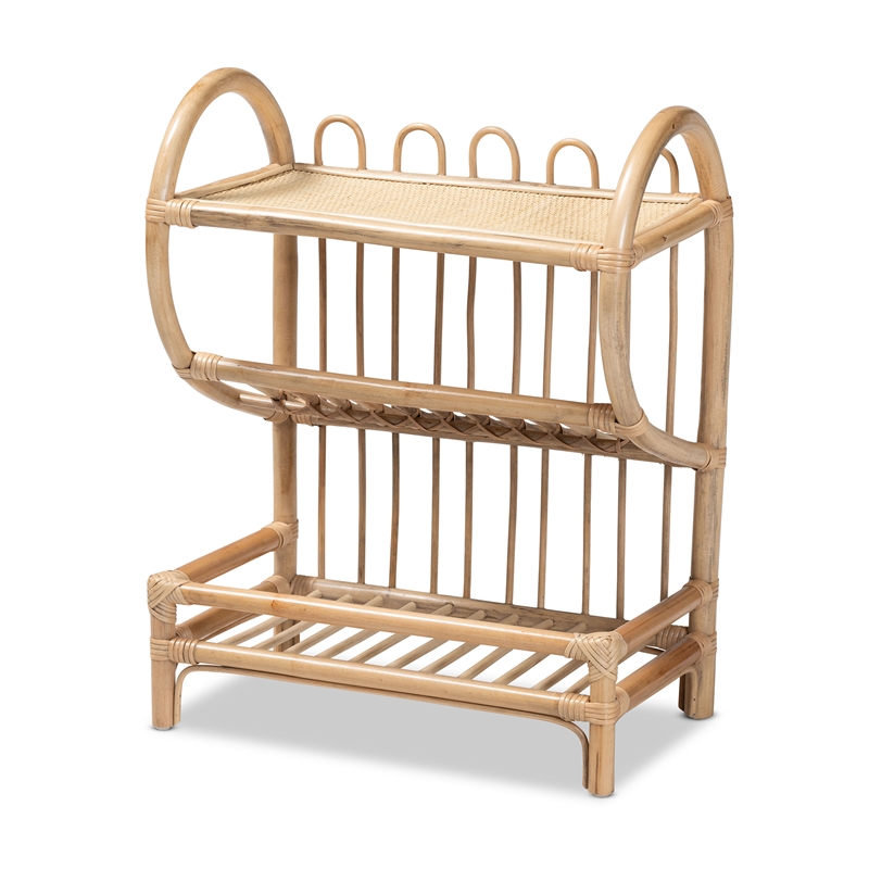 Baxton Studio Liora Modern Bohemian Brown Finished Rattan 2-Tier Display Shelf