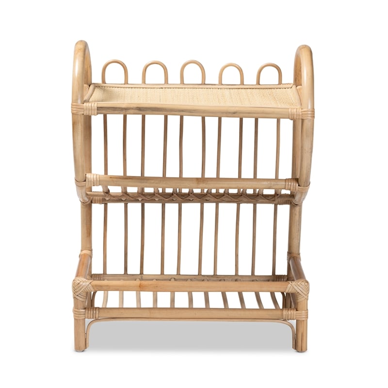 Baxton Studio Liora Modern Bohemian Brown Finished Rattan 2-Tier Display Shelf