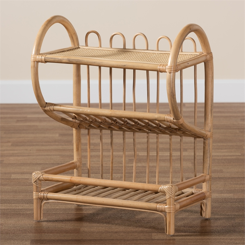 Baxton Studio Liora Modern Bohemian Brown Finished Rattan 2-Tier Display Shelf