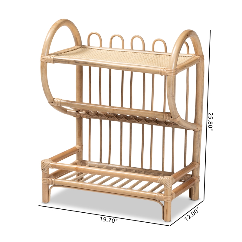 Baxton Studio Liora Modern Bohemian Brown Finished Rattan 2-Tier Display Shelf