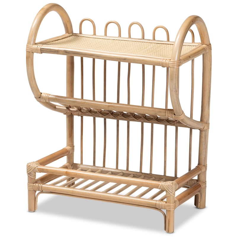 Baxton Studio Liora Modern Bohemian Brown Finished Rattan 2-Tier Display Shelf