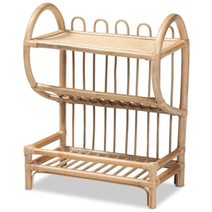 Baxton Studio Liora Modern Bohemian Brown Finished Rattan 2-Tier Display Shelf