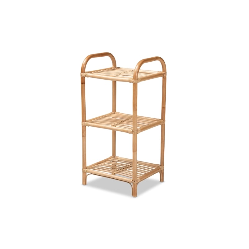 Baxton Studio Barras Modern Bohemian Brown Finished Rattan 3-Tier Display Shelf