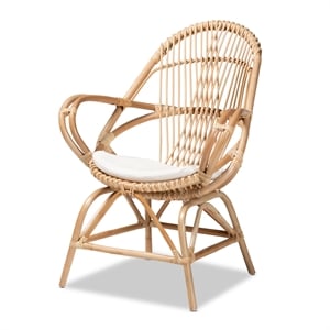 Baxton Studio Jayden Modern Bohemian White Fabri and Brown Rattan Accent Chair