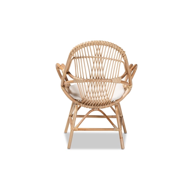 Baxton Studio Jayden Modern Bohemian White Fabri and Brown Rattan Accent Chair