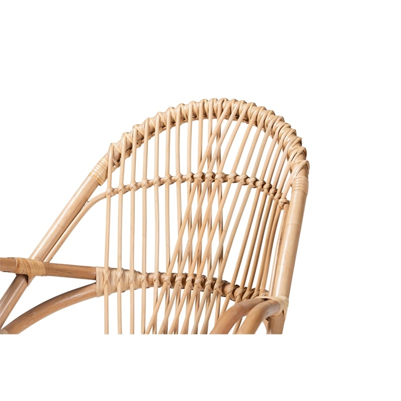 Baxton Studio Jayden Modern Bohemian White Fabri and Brown Rattan Accent Chair