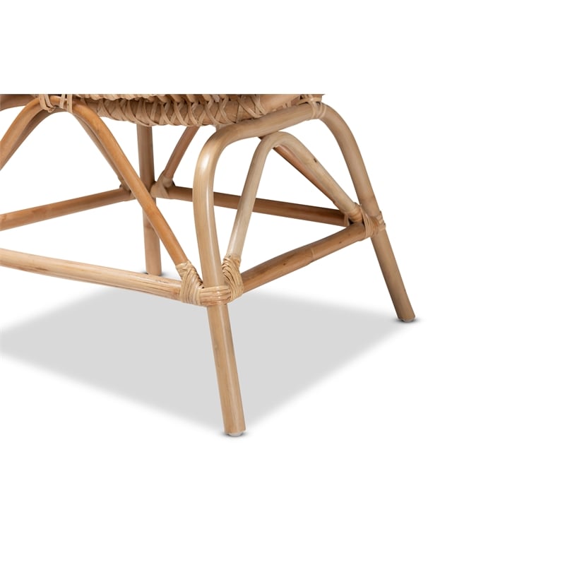 Baxton Studio Jayden Modern Bohemian White Fabri and Brown Rattan Accent Chair