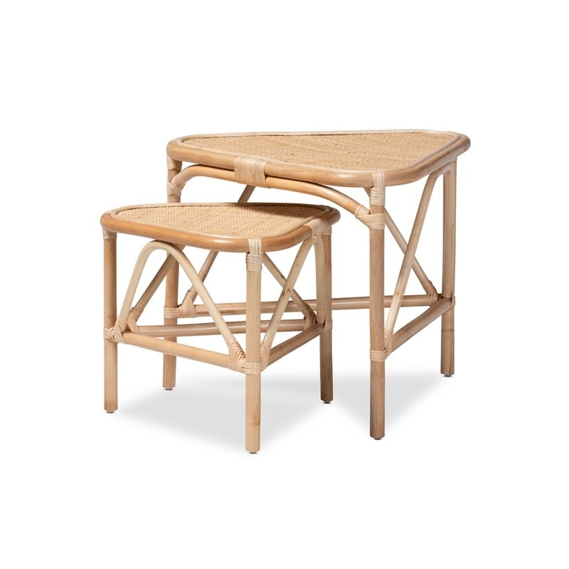 Baxton Studio Jayden Modern Bohemian  Brown  Rattan 2-Piece End Table Set