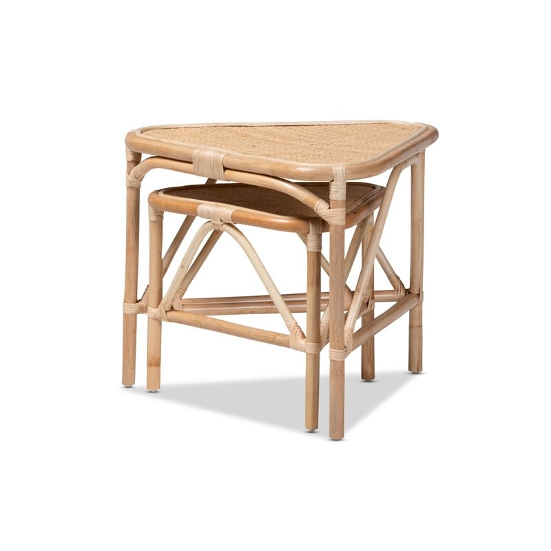 Baxton Studio Jayden Modern Bohemian  Brown  Rattan 2-Piece End Table Set