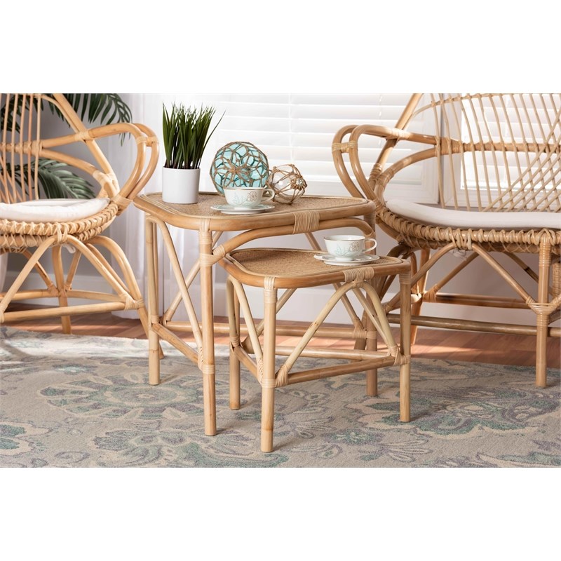 Baxton Studio Jayden Modern Bohemian  Brown  Rattan 2-Piece End Table Set