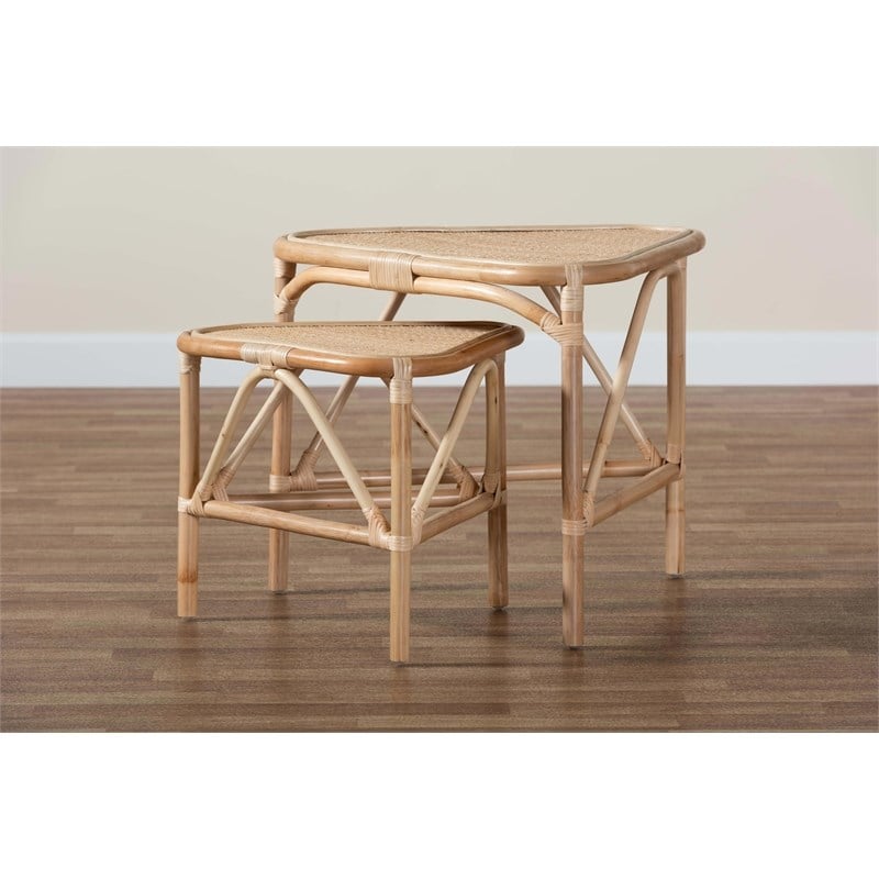 Baxton Studio Jayden Modern Bohemian  Brown  Rattan 2-Piece End Table Set