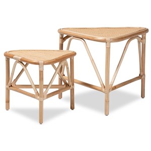 Baxton Studio Jayden Modern Bohemian  Brown  Rattan 2-Piece End Table Set