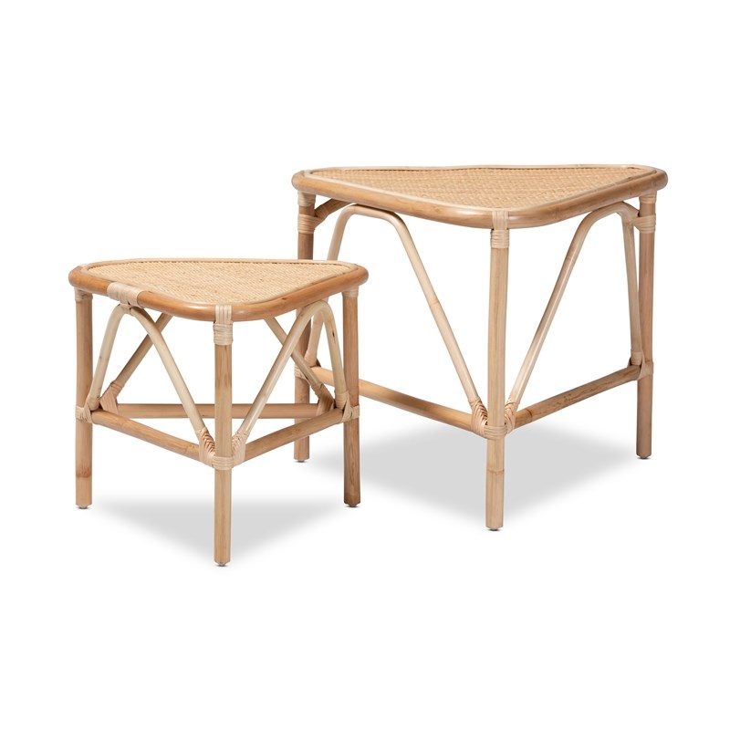 Baxton Studio Jayden Modern Bohemian  Brown  Rattan 2-Piece End Table Set