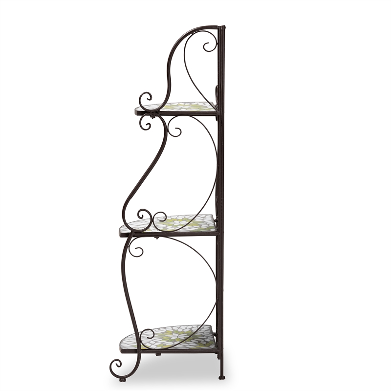 Baxton Studio Airell Contemporary Glass and Black Metal 3-Tier Plant Stand