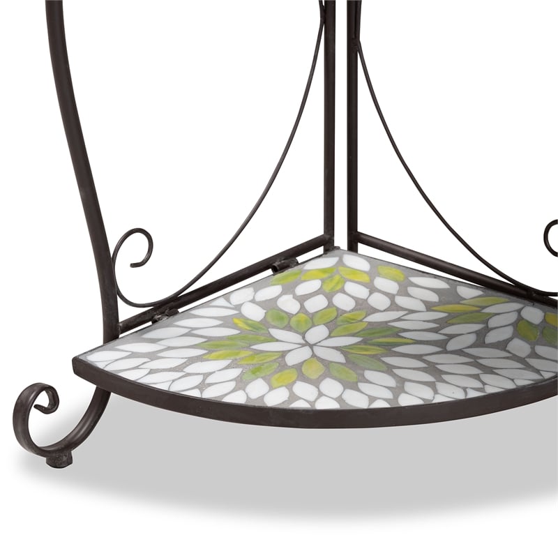 Baxton Studio Airell Contemporary Glass and Black Metal 3-Tier Plant Stand