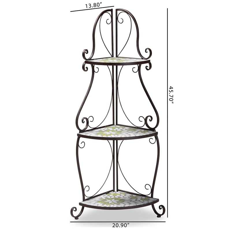 Baxton Studio Airell Contemporary Glass and Black Metal 3-Tier Plant Stand