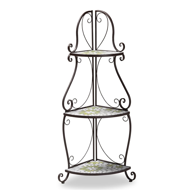 Baxton Studio Airell Contemporary Glass and Black Metal 3-Tier Plant Stand