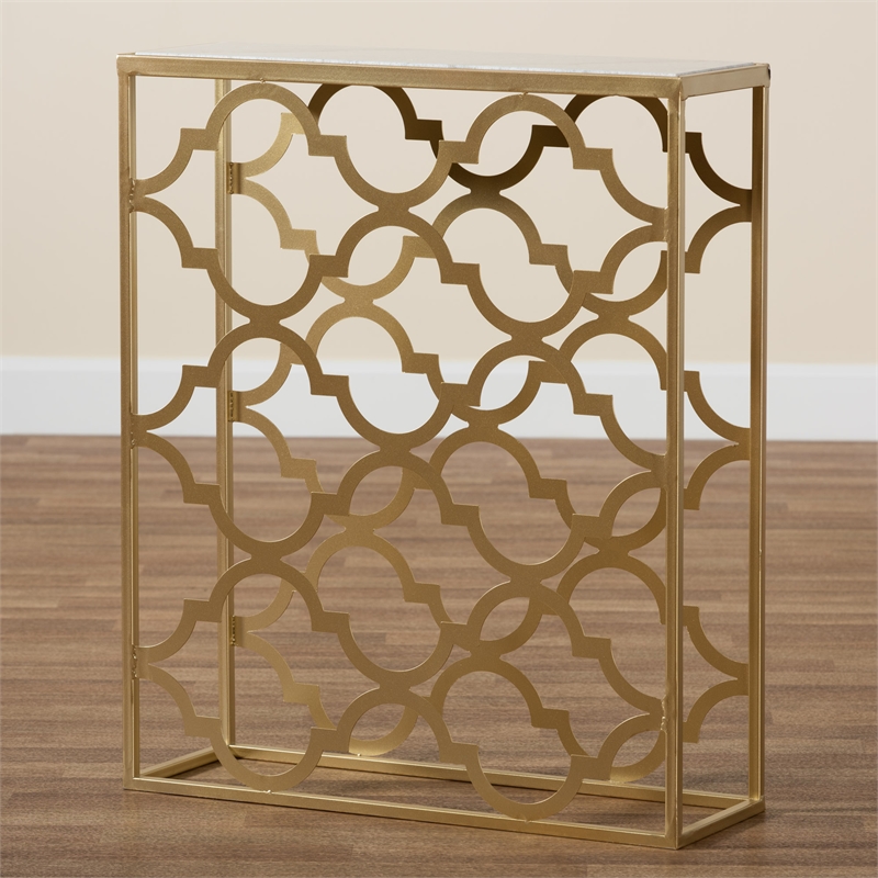 Baxton Studio Calanthe Contemporary Gold Metal Console Table with Marble Top