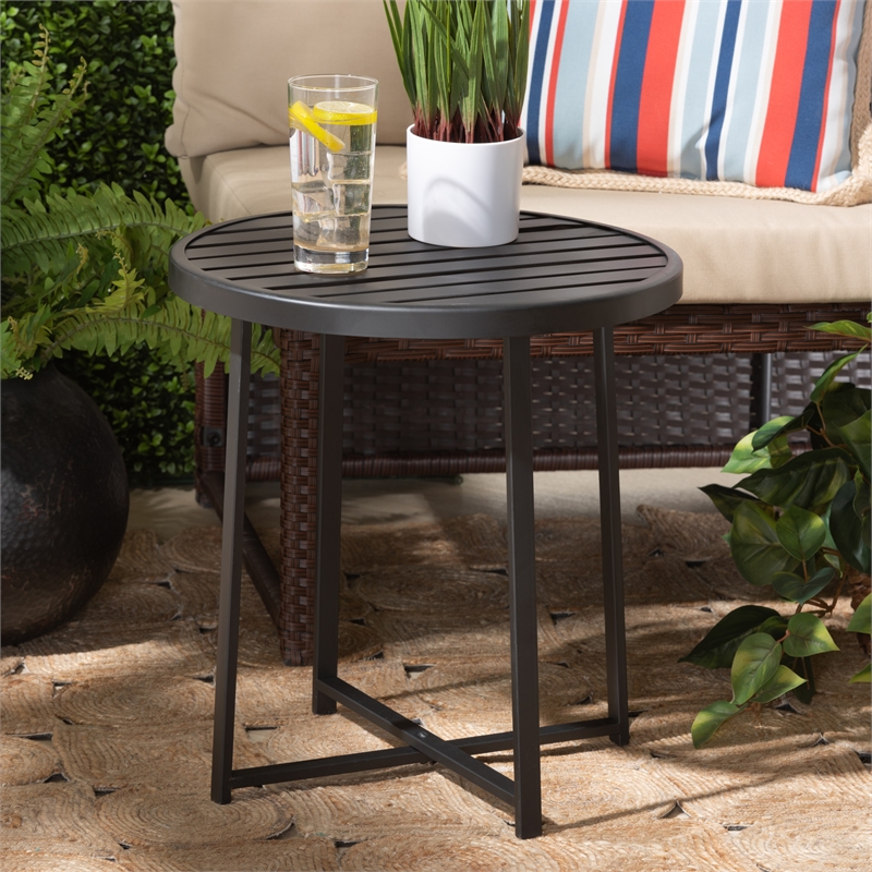 Baxton Studio Sadiya Industrial Black Metal Outdoor Side Table