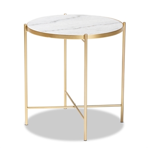 baxton studio maddock contemporary gold metal end table with marble tabletop