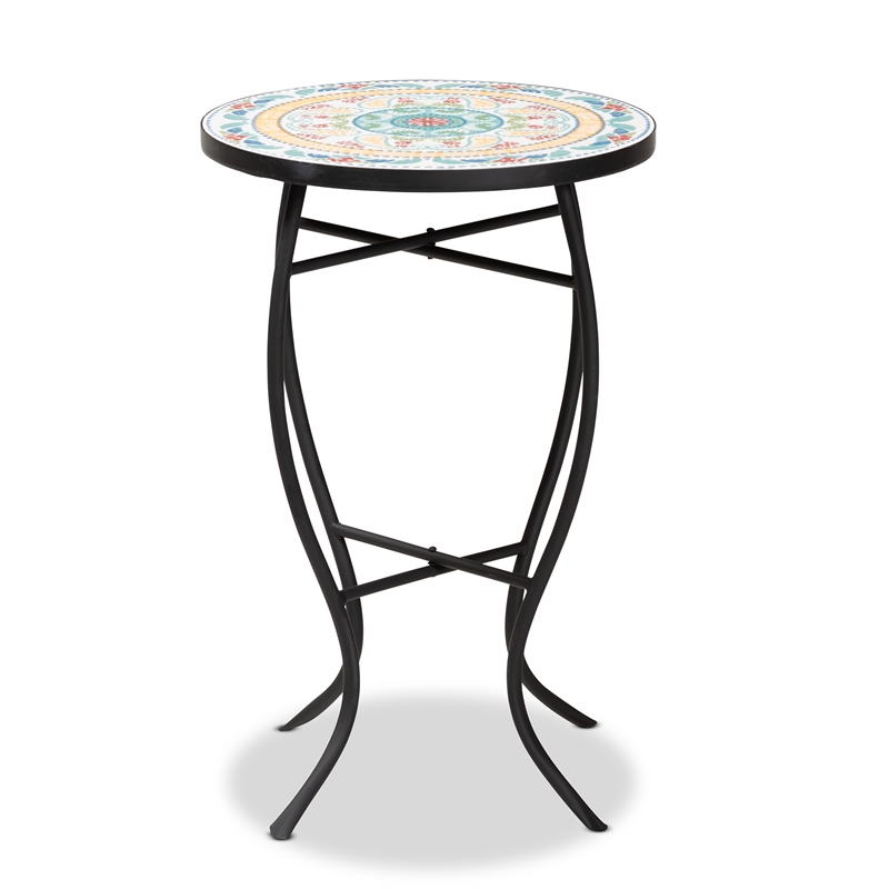 Baxton Studio Gaenor Contemporary Black Metal and Colored Ceramic Plant Stand