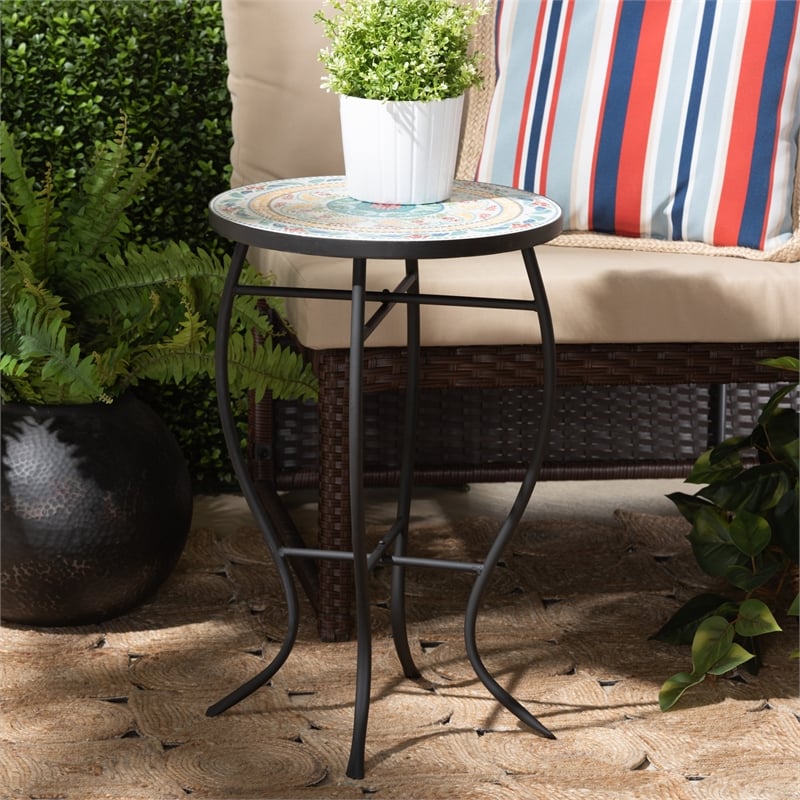 Baxton Studio Gaenor Contemporary Black Metal and Colored Ceramic Plant Stand